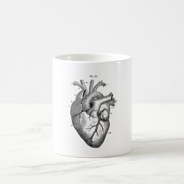 Vintage Anatomical Drawing Human Heart Coffee Mug (Center)