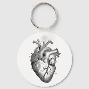 Vintage Anatomical Drawing Human Heart Key Ring