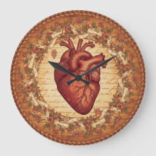 Vintage Anatomical Heart Floral Illustration Art Large Clock