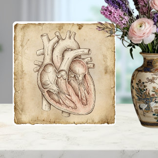 Vintage Anatomical Heart Ink Drawing Sepia Ceramic Tile