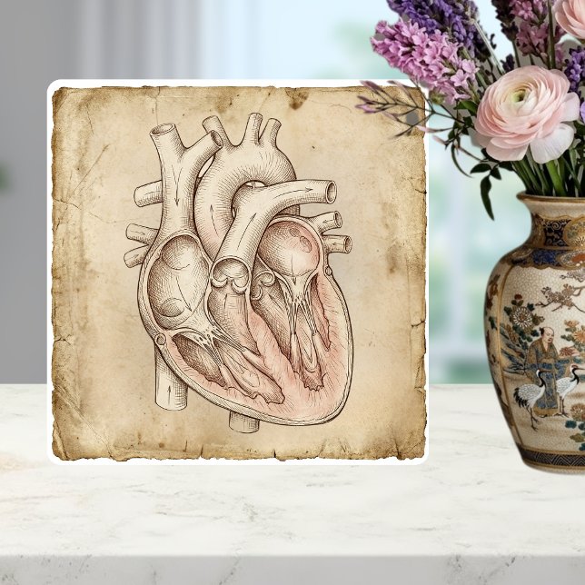 Vintage Anatomical Heart Ink Drawing Sepia Ceramic Tile (Creator Uploaded)
