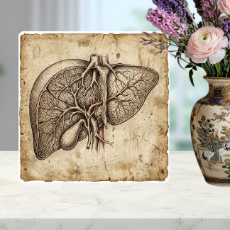 Vintage Anatomical Liver Ink Drawing Sepia Ceramic Tile