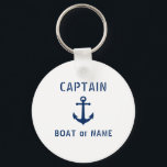 Vintage Anchor Captain Add Name or Boat Name White Key Ring<br><div class="desc">Nautical Vintage Anchor Captain Add Name Boat Name or custom Text Keychain.</div>