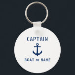 Vintage Anchor Captain Add Name or Boat Name White Key Ring<br><div class="desc">Nautical Vintage Anchor Captain Add Name Boat Name or custom Text Keychain.</div>