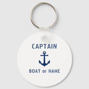 Vintage Anchor Captain Add Name or Boat Name White Key Ring