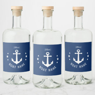 Vintage Anchor Date Stars Boat Name Navy Blue Liquor Bottle Label