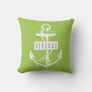 Vintage anchor lime green nautical reversible cushion