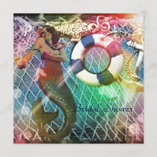 vintage anchor mermaid beach bridal shower invitation