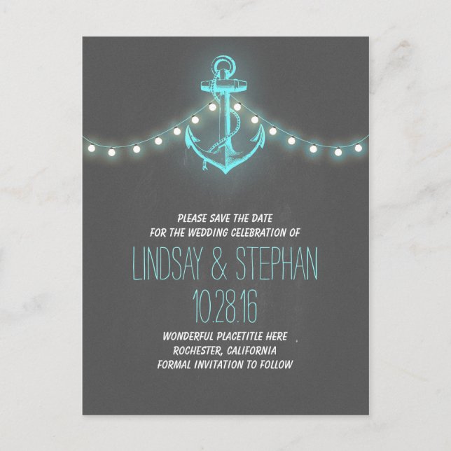 vintage anchor nautical save the date postcards (Front)
