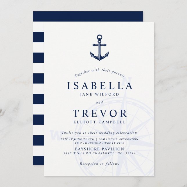 Vintage Anchor Nautical Wedding Invitation (Front/Back)
