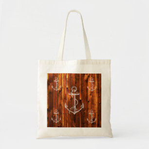 Vintage Anchor on Dark Wood Boards Tote Bag