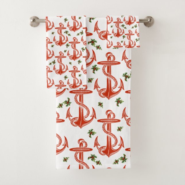Vintage Anchor Red Christmas Towel Set (Insitu)