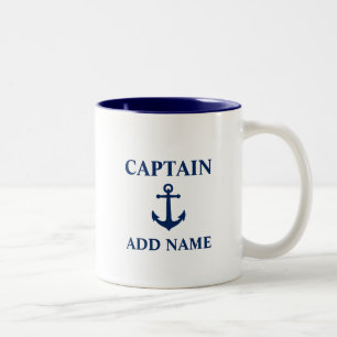 Vintage Anchor with Captain Name or Boat Name Two-Tone Coffee Mug