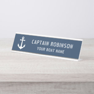 Vintage Anchor Your Captain Title Boat Name Silver Desk Name Plate