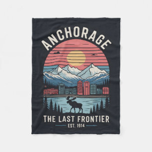 Vintage Anchorage Alaska Retro Travel Poster Illus Fleece Blanket