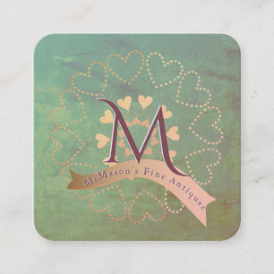 Vintage and Aged Teal, Blush and Grey Square Business Card