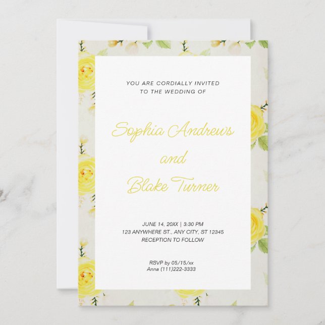 Vintage and Elegant Yellow Floral Wedding Invitation (Front)