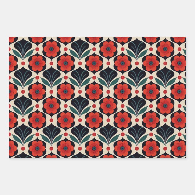 Vintage and Folk Pattern Wrapping Paper Sheet (Front)
