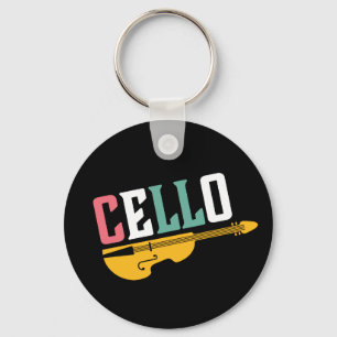 Vintage and Retro Cello Player Musician Key Ring