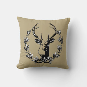 Vintage and Rustic Deer in Laurel Leaves Cushion