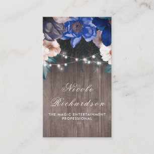 Vintage and Rustic Navy and Royal Blue Floral Boho Business Card