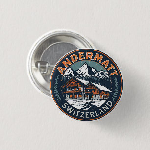 Vintage ANDERMATT ski Switzerland Swiss Alps gifts 3 Cm Round Badge