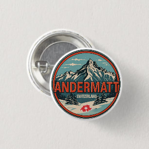 Vintage ANDERMATT ski Switzerland Swiss Alps gifts 3 Cm Round Badge