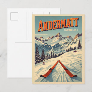 Vintage ANDERMATT ski Switzerland Swiss Alps gifts Postcard