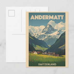 Vintage ANDERMATT ski Switzerland Swiss Alps gifts Postcard