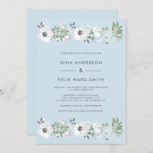 Vintage Anemone Blue Wedding Invitation