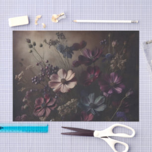 Vintage Anemone Flower Bouquet  Dark Botanical Art Tissue Paper