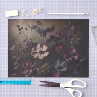 Vintage Anemone Flower Bouquet Dark Botanical Art Tissue Paper