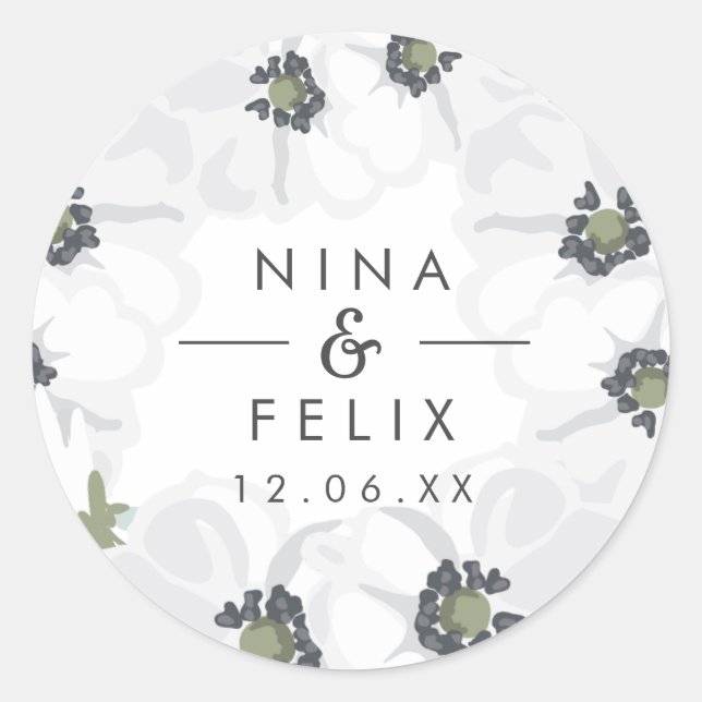 Vintage Anemone Wedding Classic Round Sticker (Front)