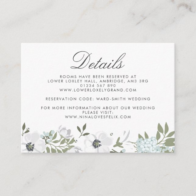 Vintage Anemone Wedding Details Enclosure Card (Front)