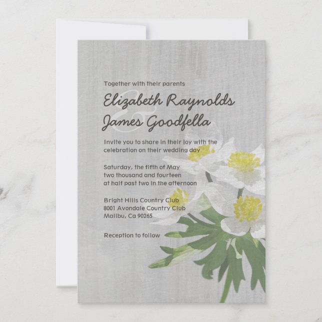 Vintage Anemone Wedding Invitations (Front)
