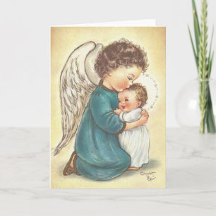 Vintage Angel And Baby Jesus Christmas Card