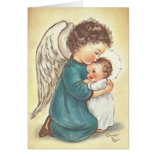 Vintage Angel And Baby Jesus Christmas Card