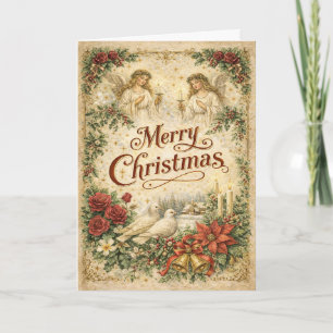 Vintage Angel and Dove Merry Christmas Holiday Card