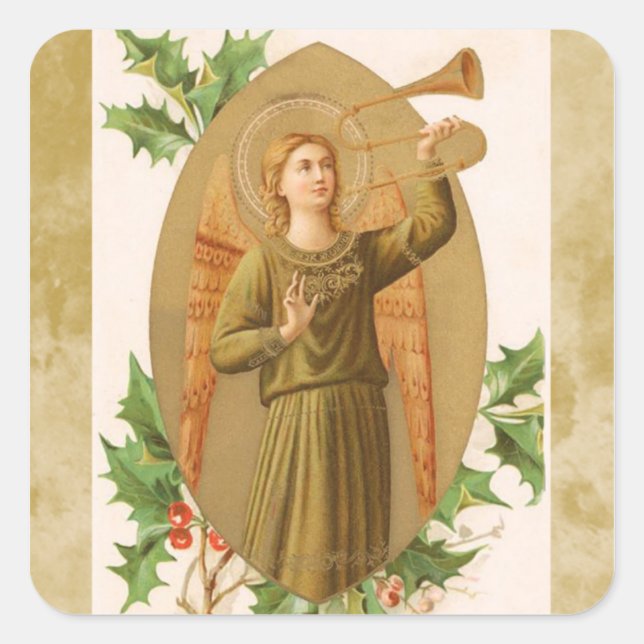 Vintage angel and horn christmas holiday sticker (Front)