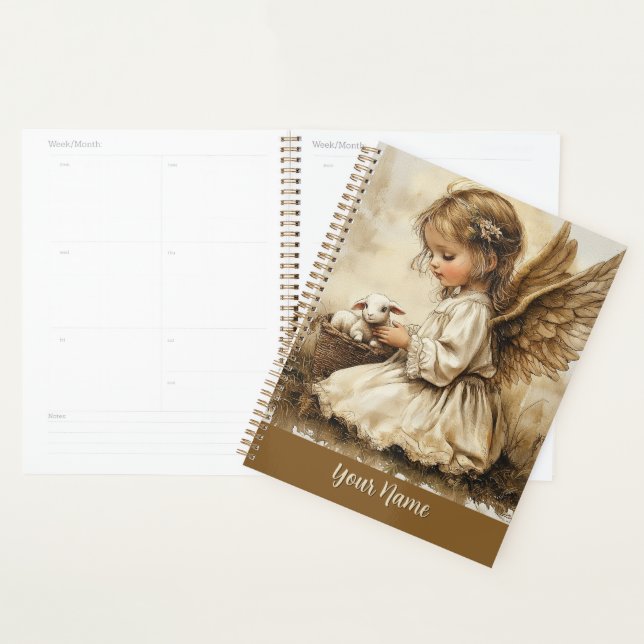 Vintage Angel + Cat Planner Personalize Your Name (Display)