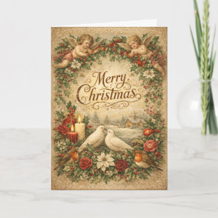 Vintage Angel Cherub Merry Christmas  Holiday Card