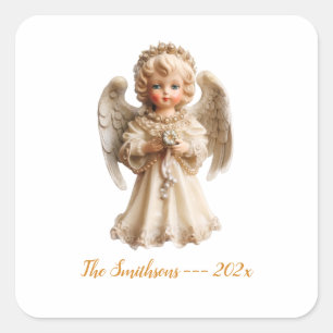 Vintage Angel Christmas Square Sticker