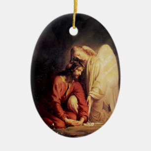 Vintage Angel Comforting Jesus Ceramic Ornament