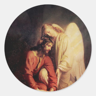 Vintage Angel Comforting Jesus Classic Round Sticker