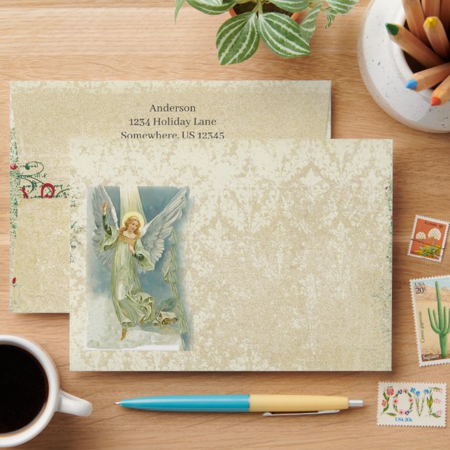 Vintage Angel Distressed Aged Damask Envelopes (Desk)