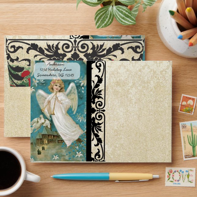 Vintage Angel Distressed Aged Damask Envelopes (Desk)