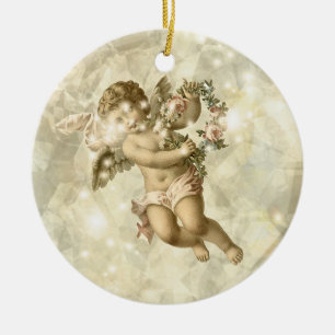 Vintage Angel Glittering Gold V3 ID136 Ceramic Ornament