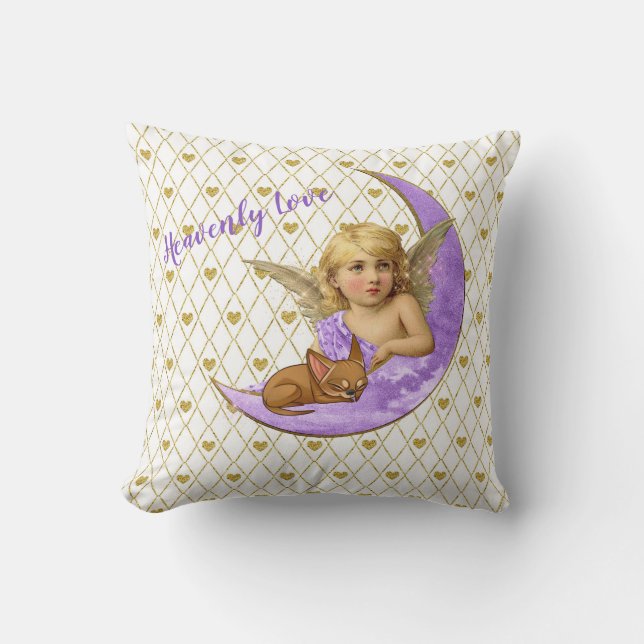 Vintage Angel Hearts With Chihuahua Accent Pillow (Front)