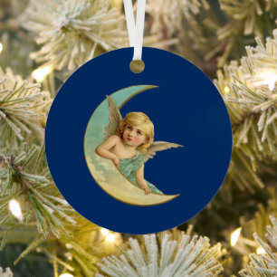 Vintage Angel in Crescent Moon Metal Tree Decoration