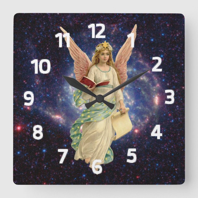 Vintage Angel in Heaven Square Wall Clock (Front)